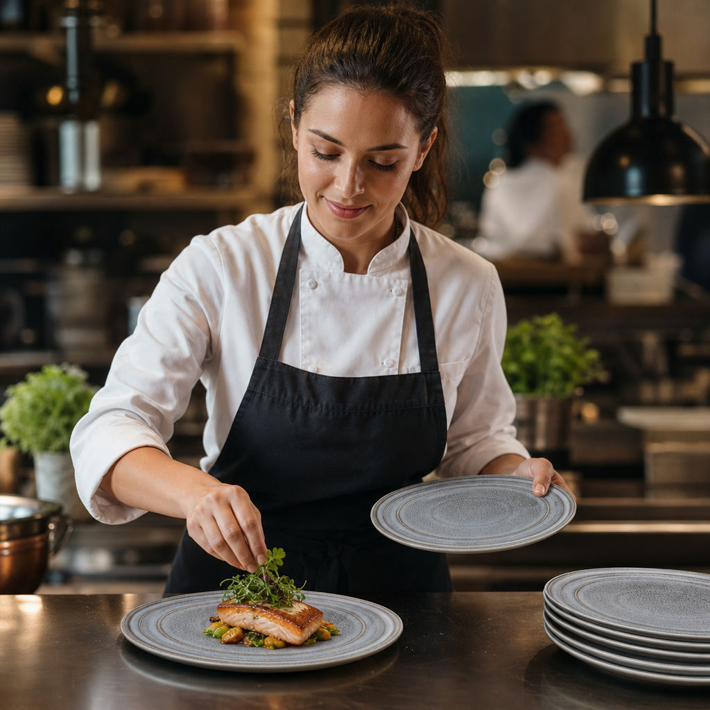 Flat Round Plates 220mm Porcelain for Restaurants & Cafés (Pack of 6)