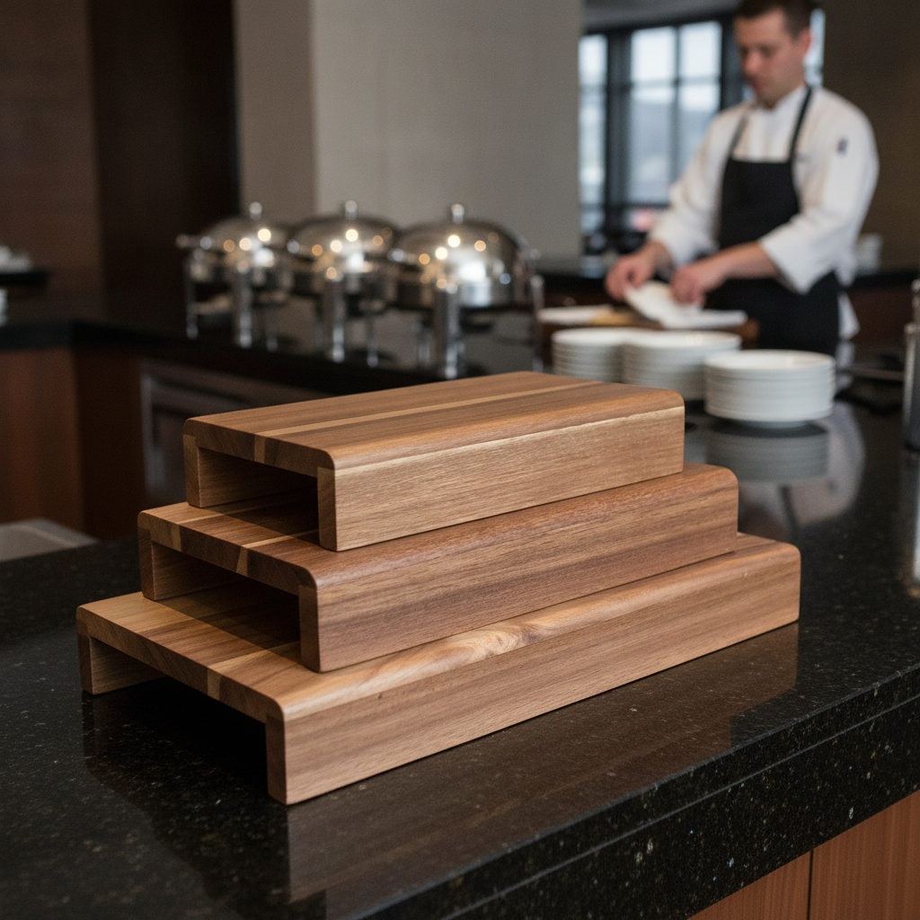 Acacia Wood Display Riser Set for Buffet Presentations (Pack of 3)