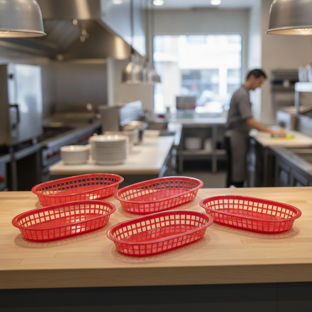 Polypropylene Red Food Baskets 275mm for Quick Service Restaurants (Pack of 6)
