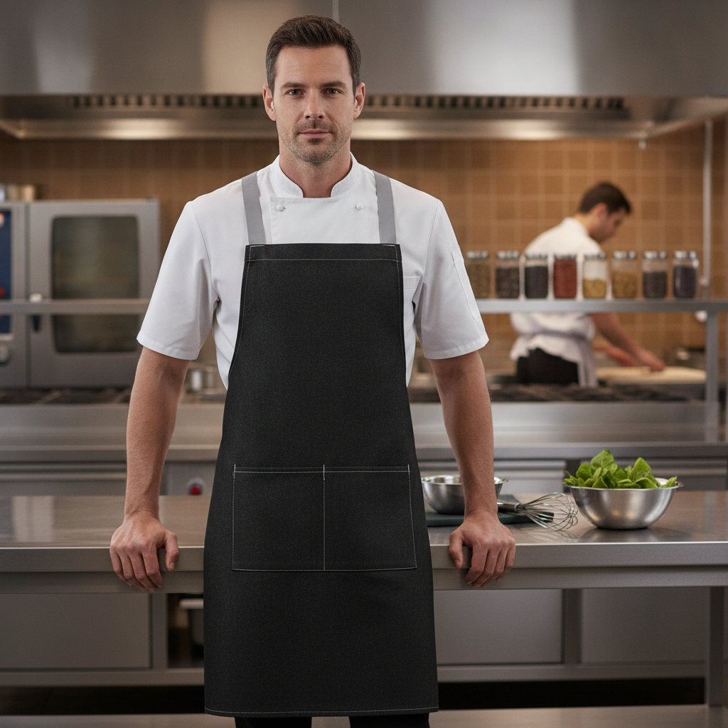 Polycotton Black Cross-Back Bib Apron for Commercial Use
