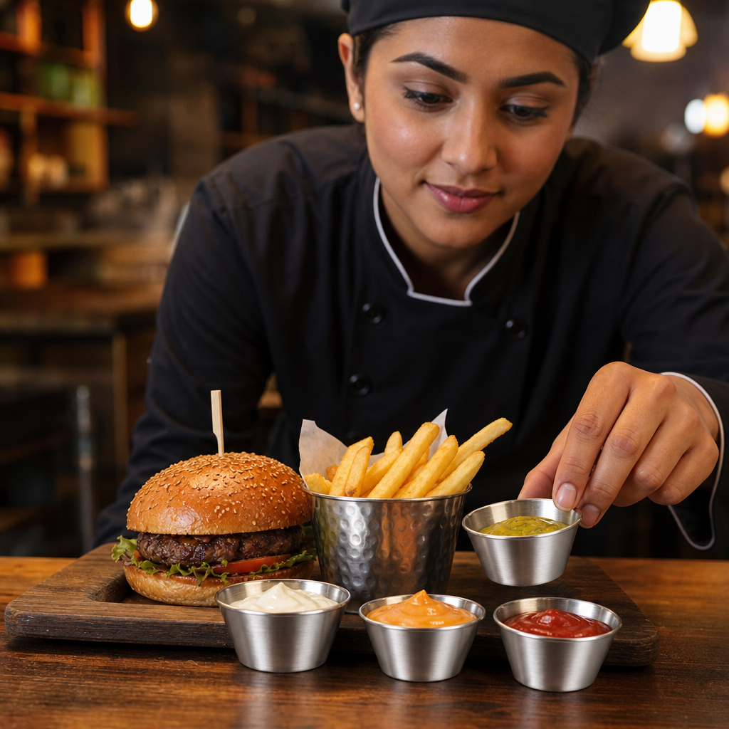 Sauce Cups 40ml Stainless Steel for Dips & Dressings (Pack of 12)