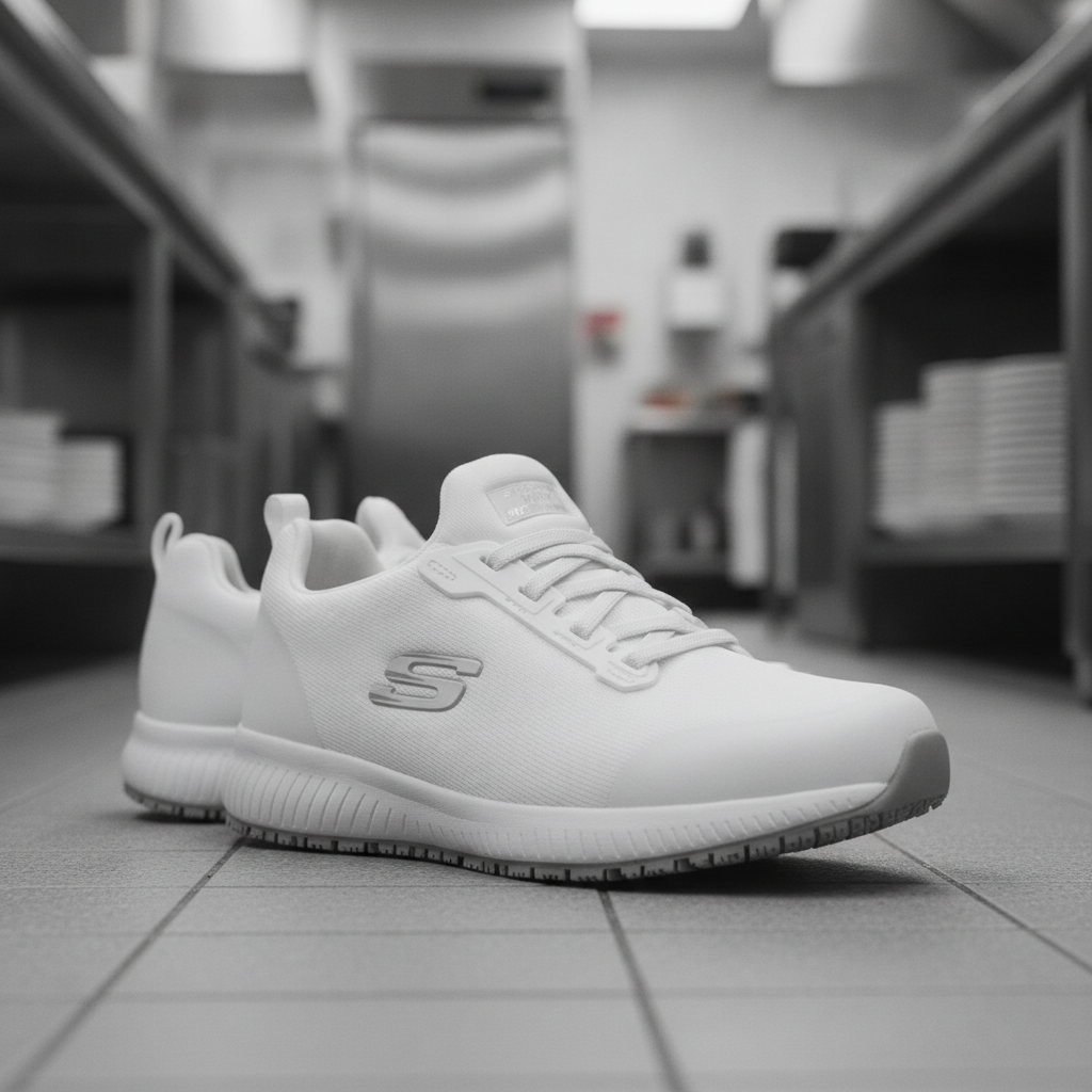 Rubber Slip Resistant Squad Trainers White for Work Environments