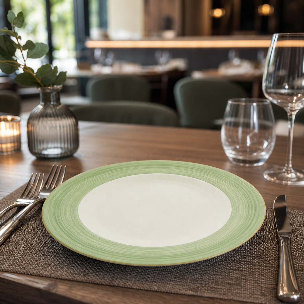 Slimline Plates 202mm Green Porcelain for Cafés & Restaurants (Pack of 24)