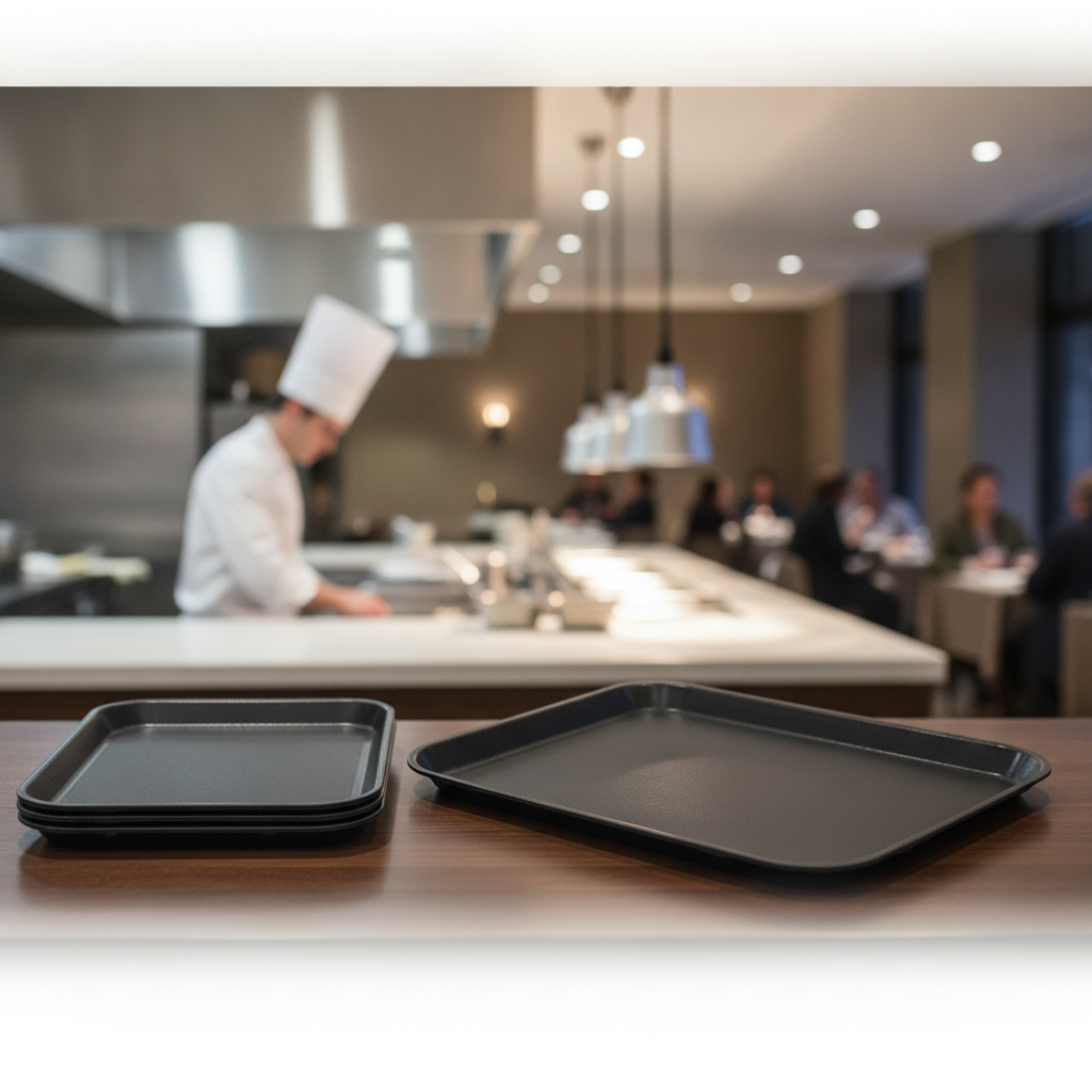Fibreglass Non-Slip Rectangular Tray Black 270x350mm for High-Volume Dining