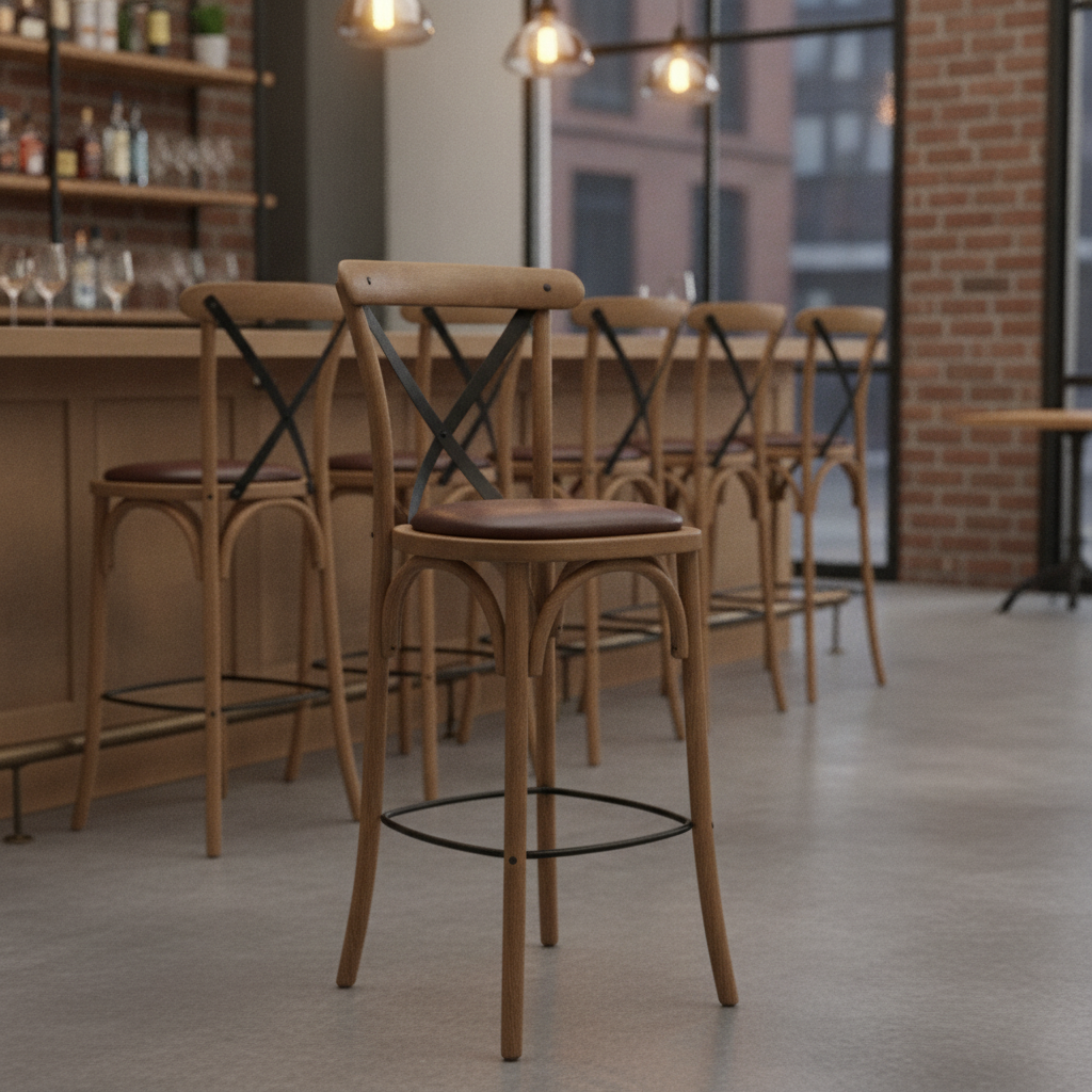 Rubber Wood Bar Chair with Padded Seat 1180mm for Stylish Seating