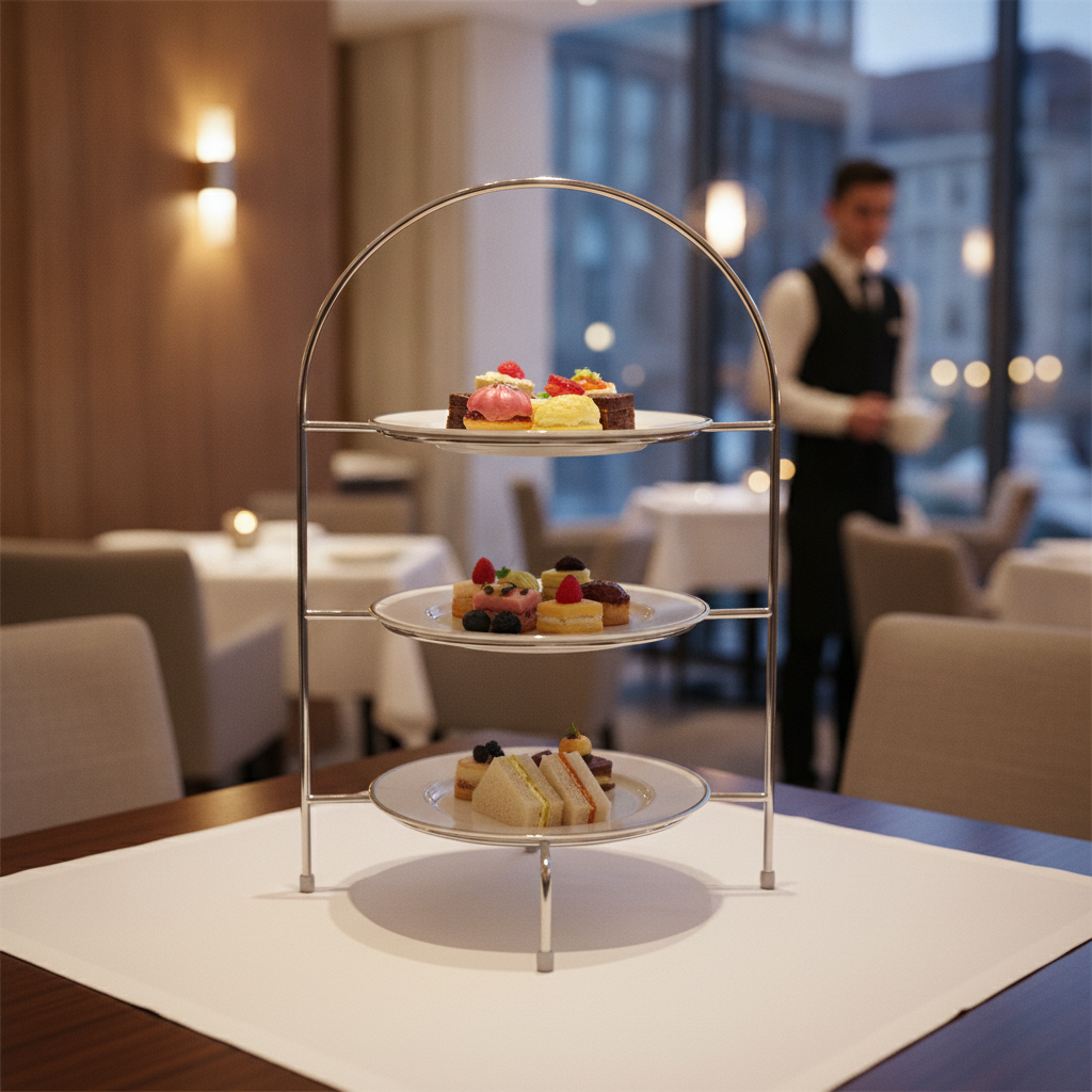 Chrome Afternoon Tea Stand for Plates Up to 210mm for Elegant Serving