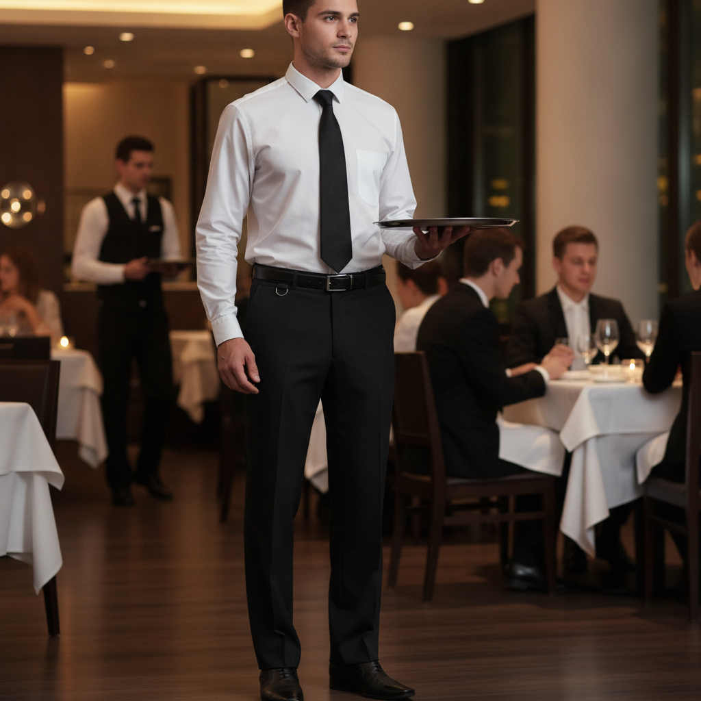 Recycled Polyester Black Waiting Trousers for Professional Use