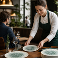 Centre Print Organic Round Plates 210mm Green Vitrified Ceramic for Stylish Table Service (Pack of 12)