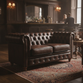 Antiqued Brown Leather Chesterfield Two-Seater Sofa 780mm for Pubs & Cafés