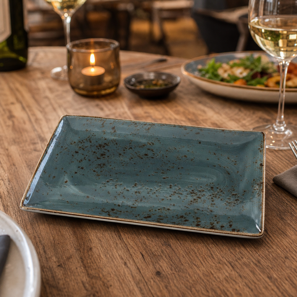 Rectangular Platters Blue Porcelain for Casual Dining (Pack of 6)