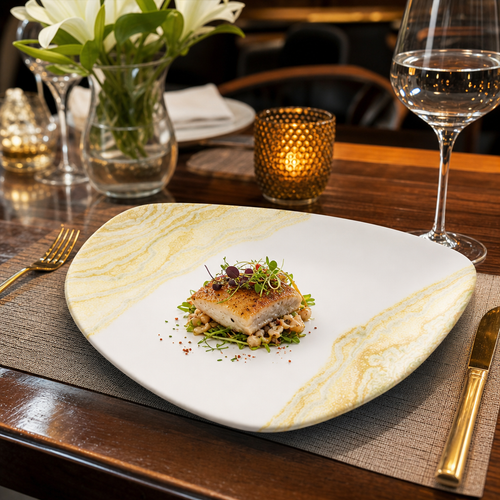 Chef Plates Gold Vitrified Ceramic for Dining Experience (Pack of 6)