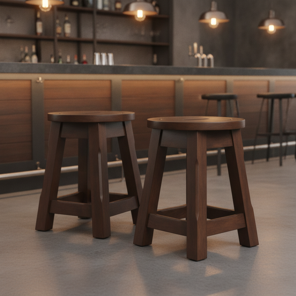 Rubber Wood Low Stool 475mm for Bars & Pubs (Pack of 2)