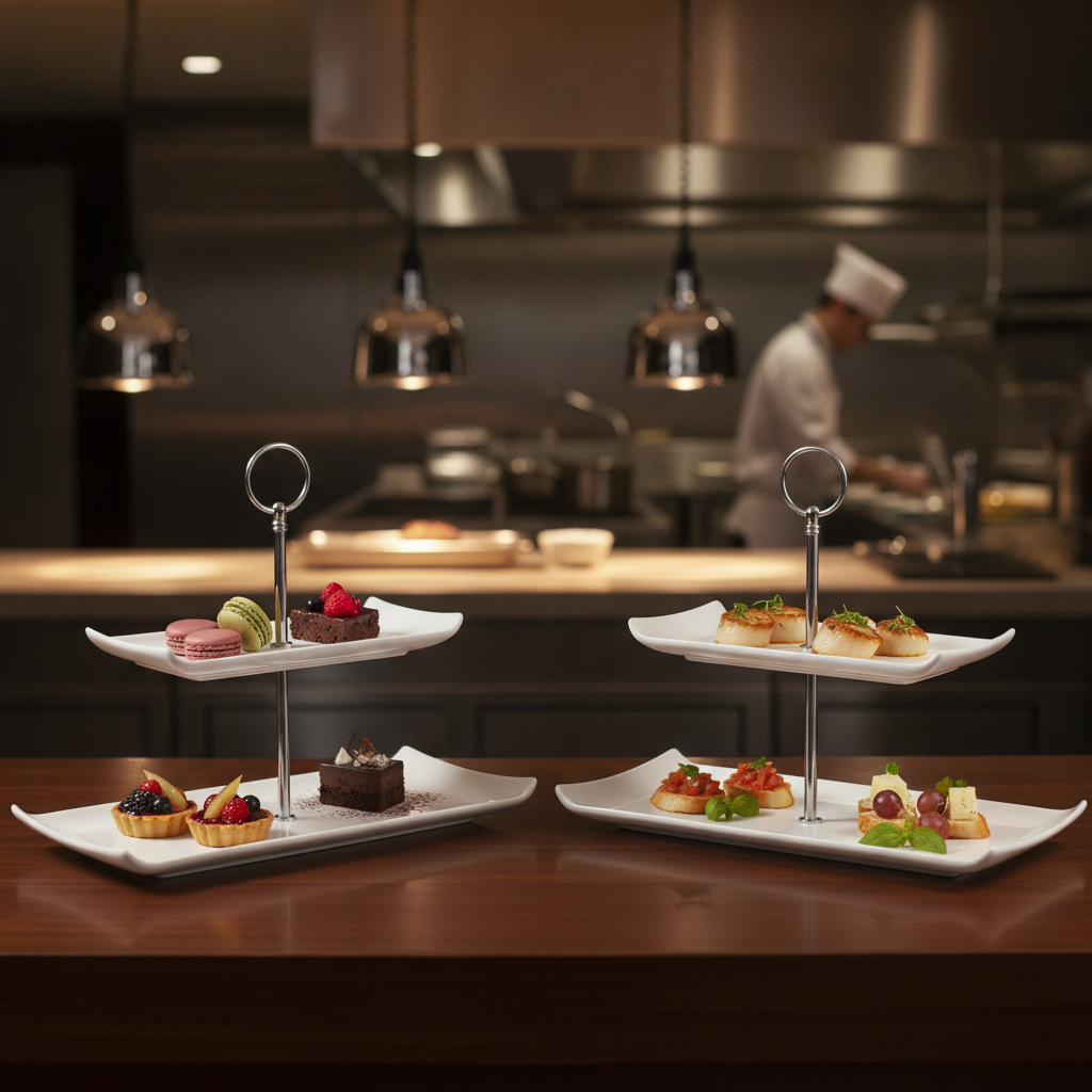 China 2 Tier Rectangular Plate Tower 300mm for Food Presentation (Pack of 2)