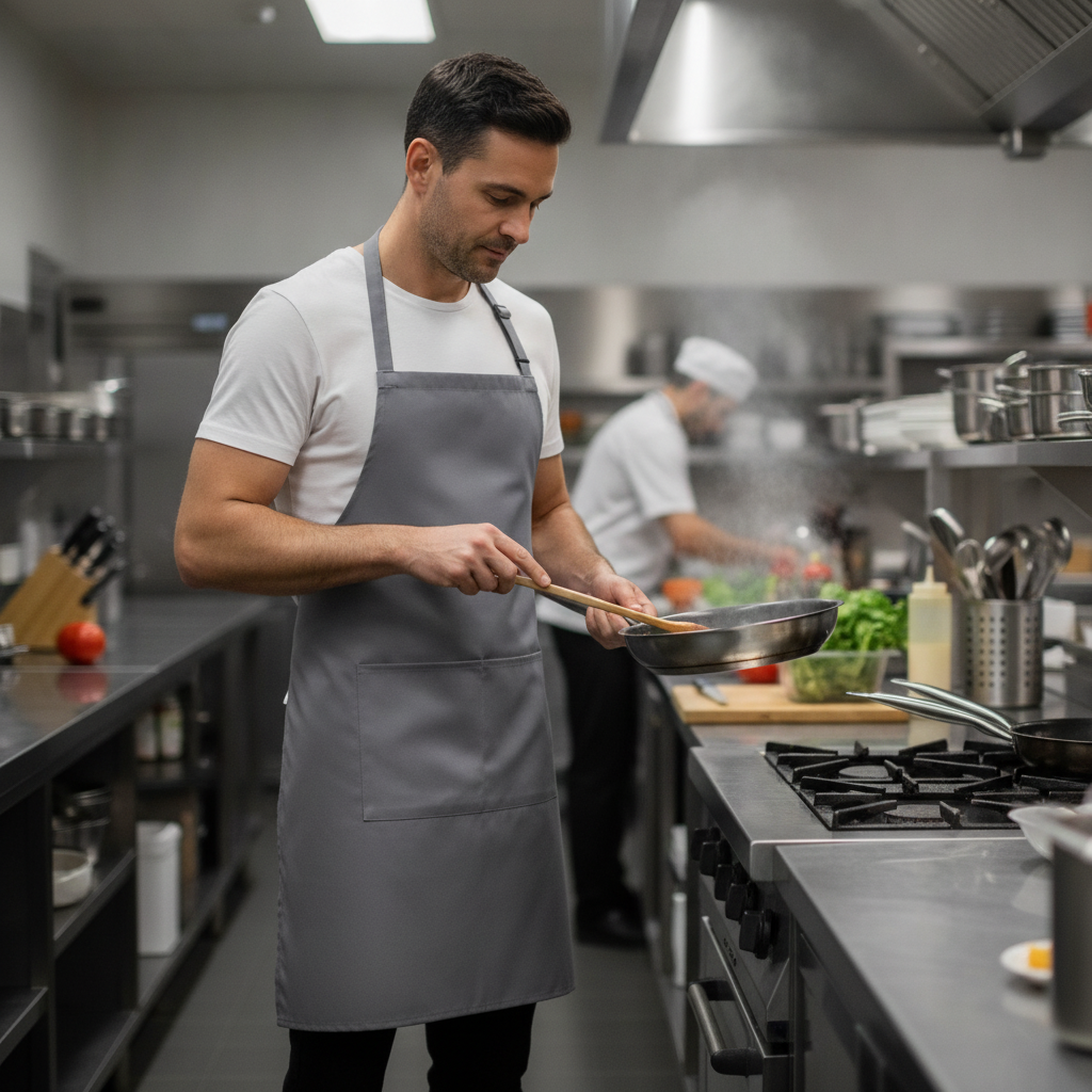 Grey Polycotton Bib Apron for Busy Kitchens