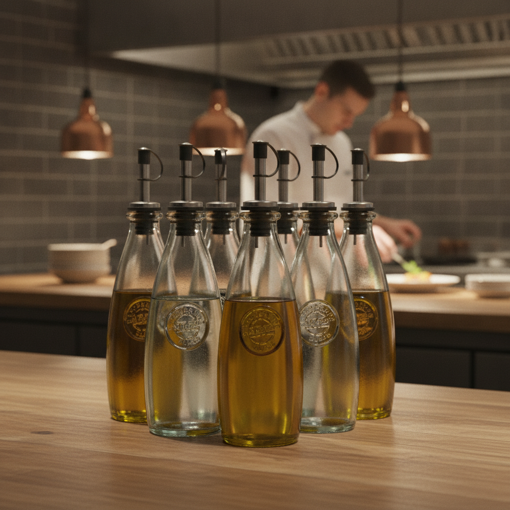 Glass Olive Oil Bottles 10.5oz for Restaurants & Bars (Pack of 6)