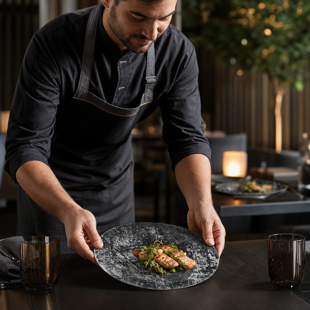 Vitrified Plate Black China for Contemporary Dining (Pack of 12)