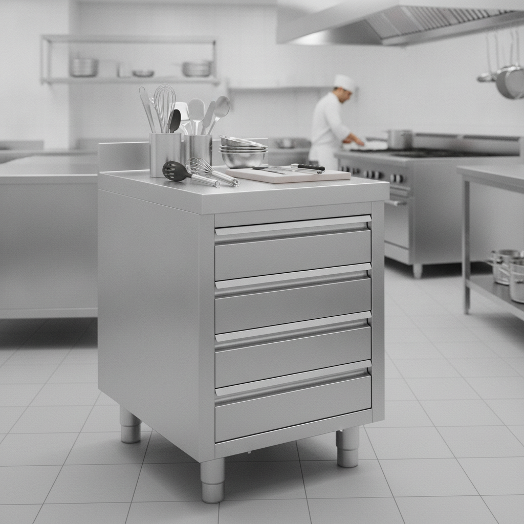 Stainless Steel 4 Drawer Workstation with Upstand for Commercial Kitchens