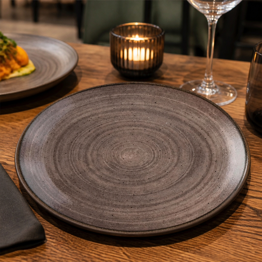 Coupe Plates Brown Vitrified Ceramic for Restaurants & Cafés (Pack of 12)