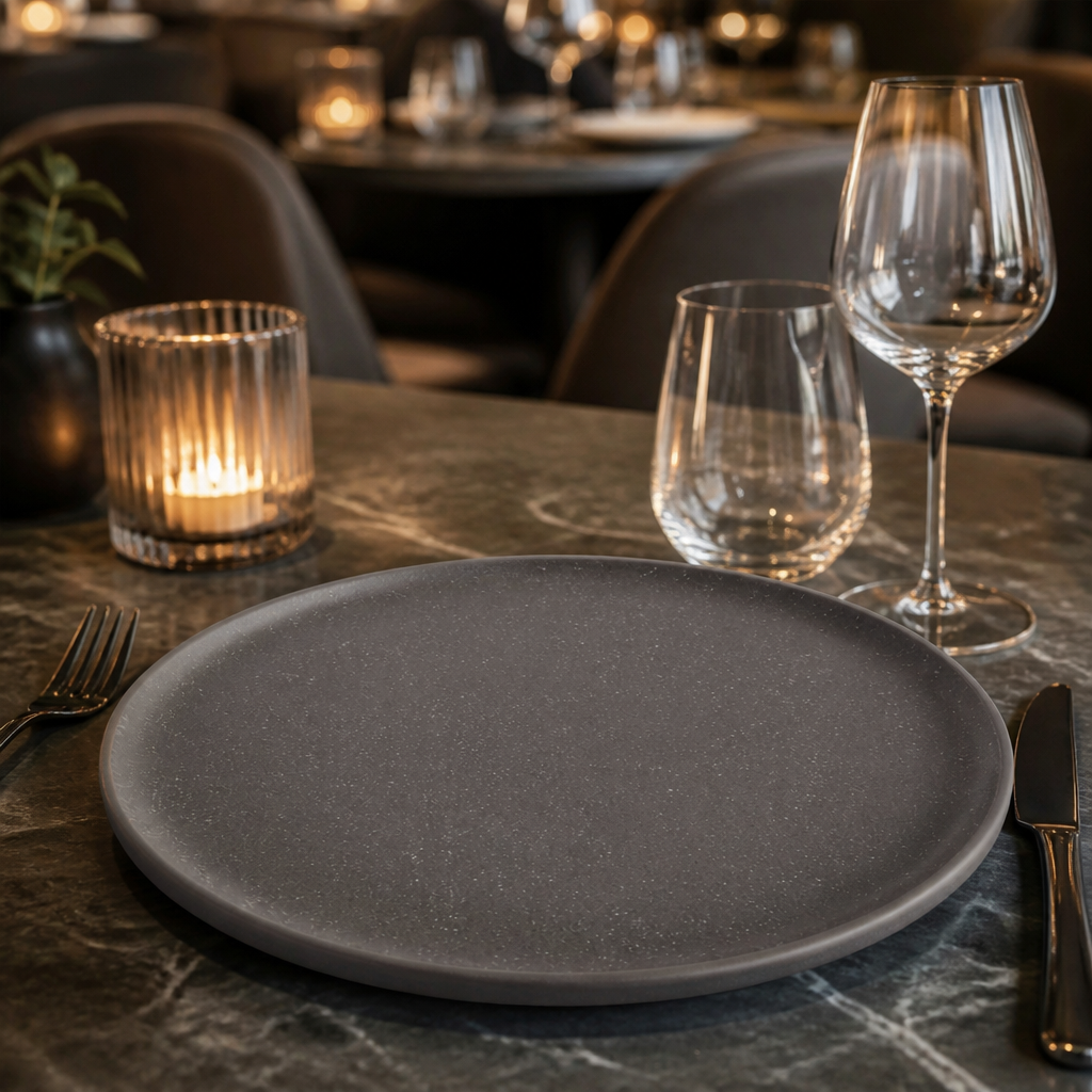 Plates 205mm Charcoal Porcelain for Restaurants & Cafés (Pack of 6)