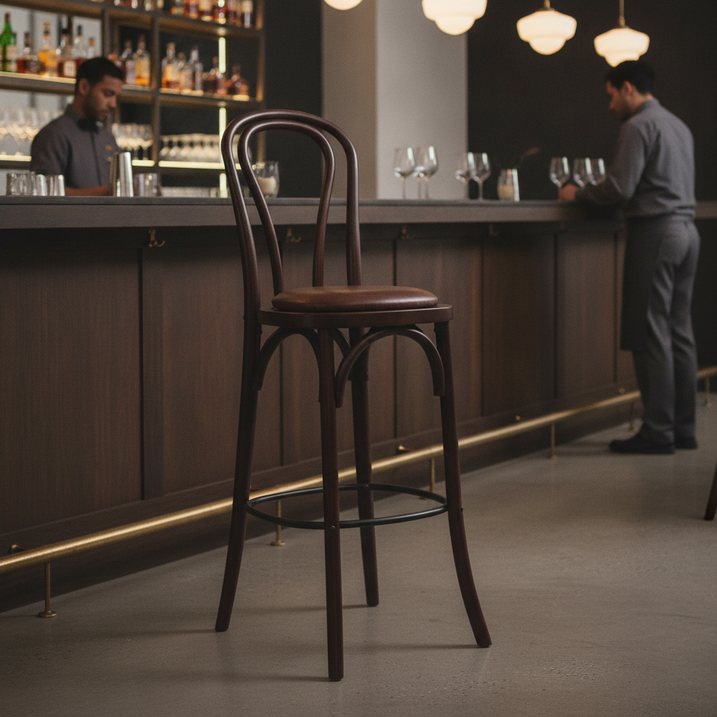 Rubber Wood Hoop Back Bar Chair with Bison Espresso Seat 10kg for Restaurants