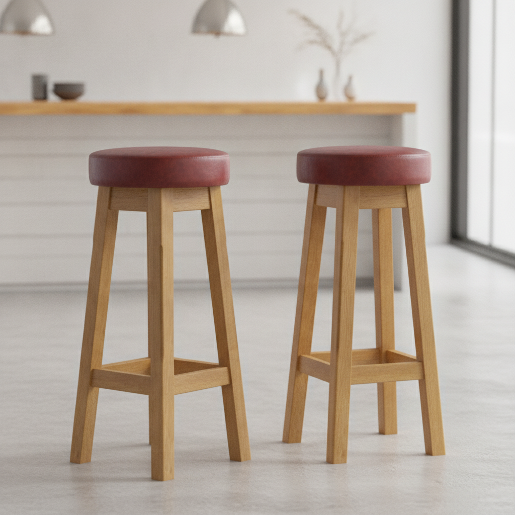 Rubber Wood High Stool with Bison Bordeaux Seat 760x335mm for Dining Spaces (Pack of 2)
