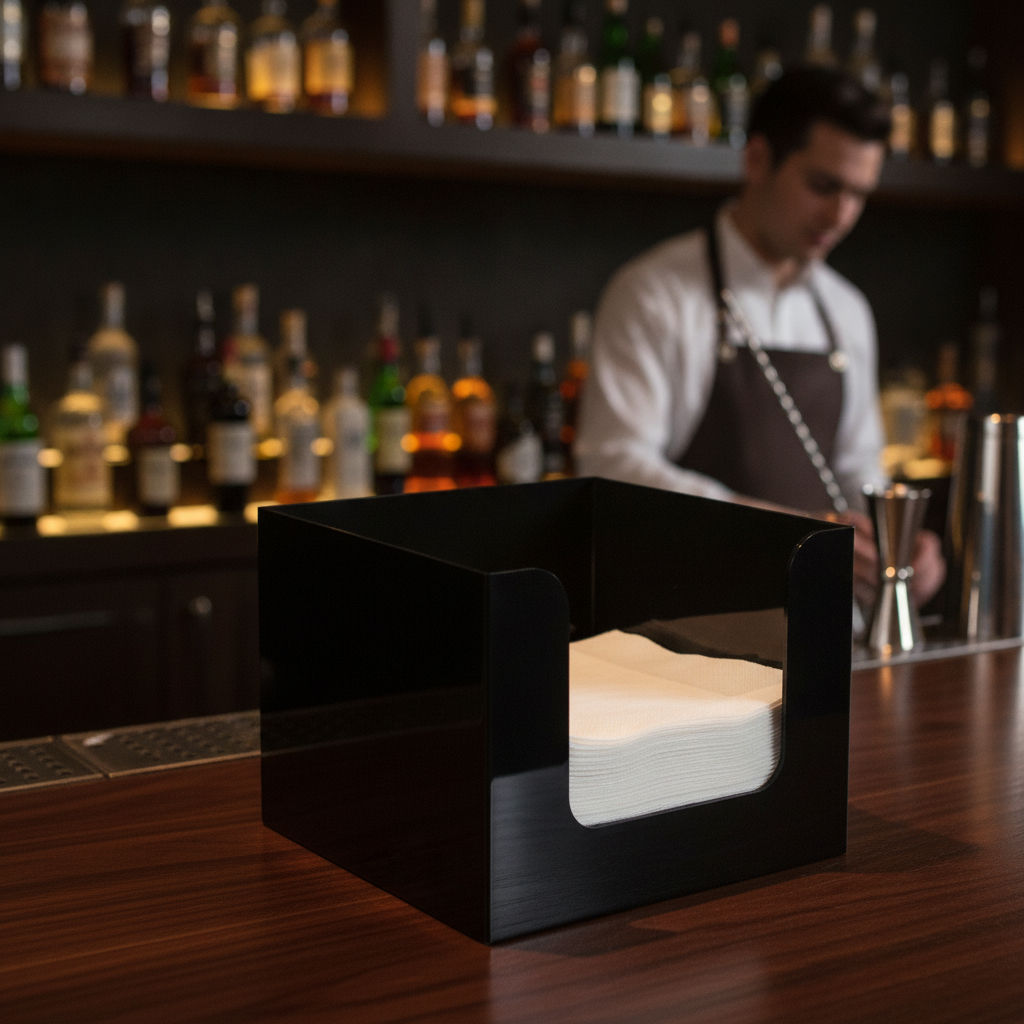 Plastic Napkin Holder Black 136x136mm for Bars & Pubs