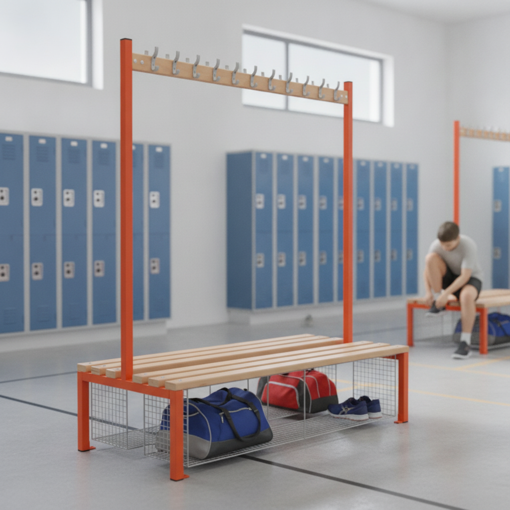 Powder Coated Steel Double-sided Island Seating for Schools & Gyms