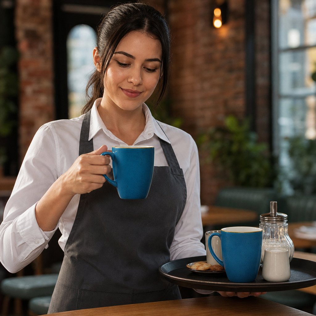 Blue Mugs 355ml Brown Vitrified Ceramic for Beverage Service (Pack of 12)