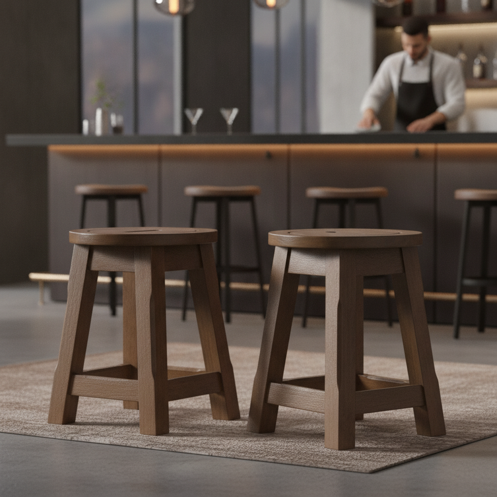 Rubber Wood Low Stool 475mm for Bars & Pubs (Pack of 2)