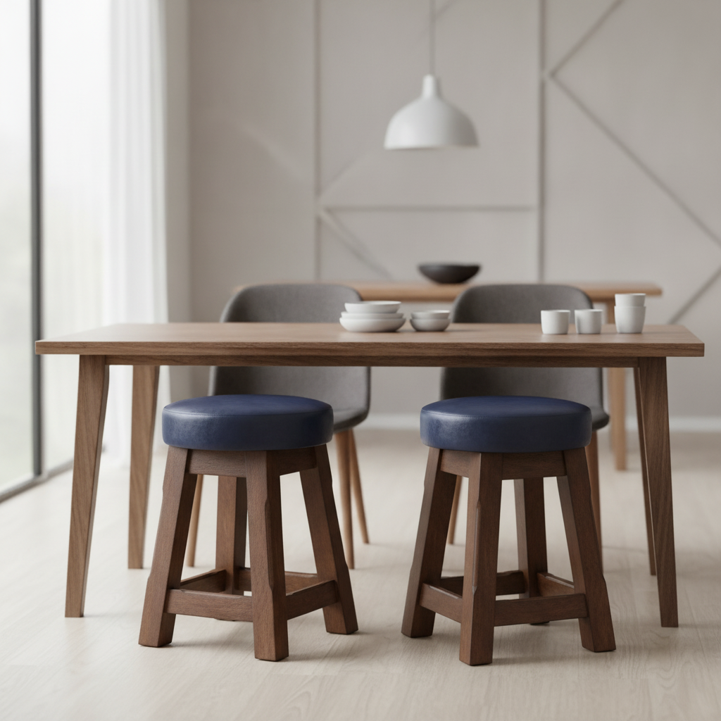 Rubber Wood Low Stools with Deep Padded Seat 475x335mm for Dining Spaces (Pack of 2)