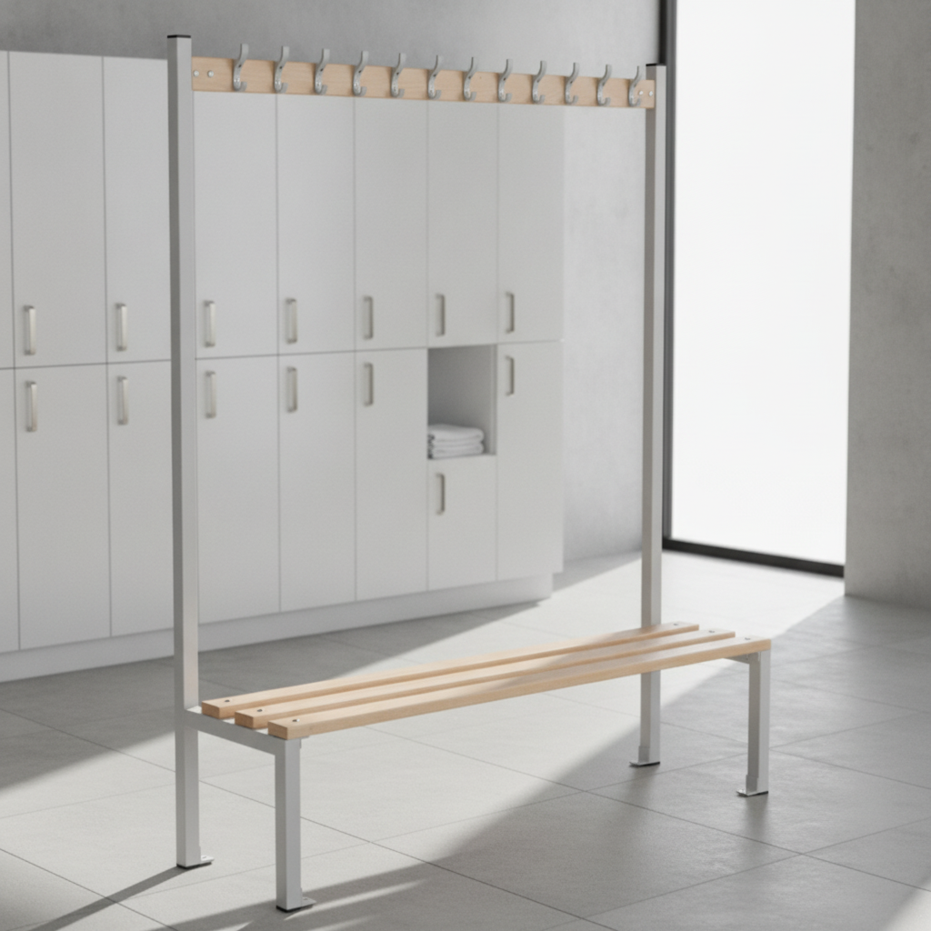 Steel and Ash Wood Coat Hanger Bench 1500mm for Leisure Facilities