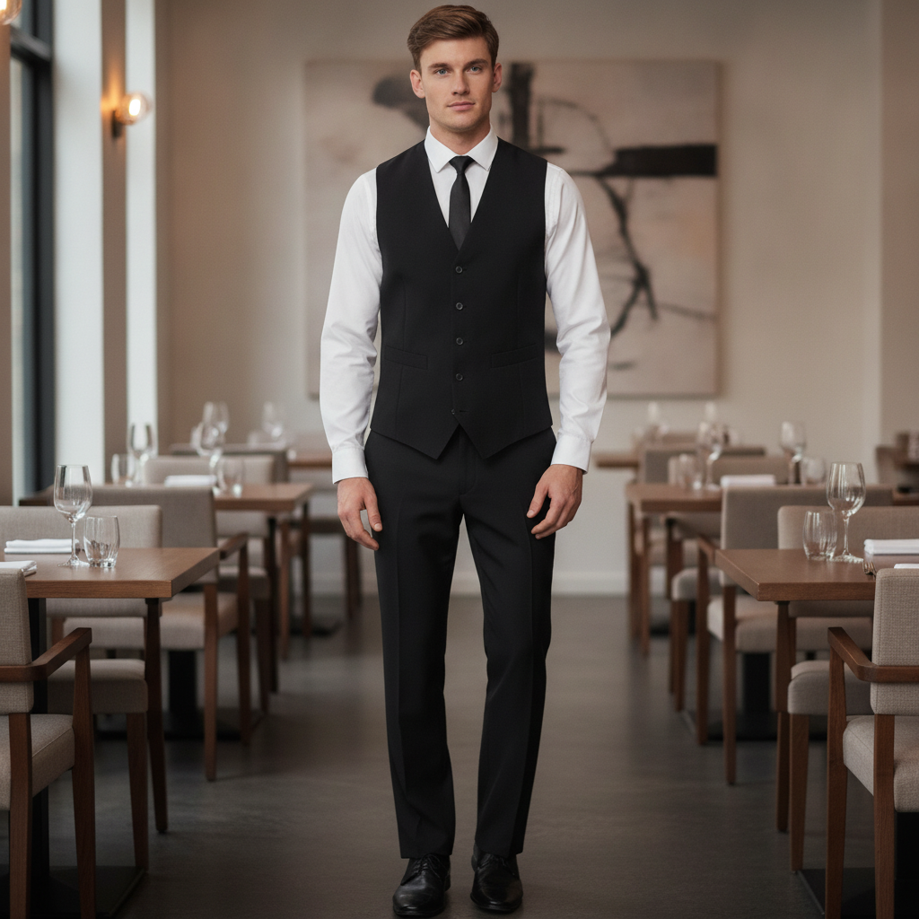 Polyester Black Waiting Trousers Size 42 for Front of House Staff