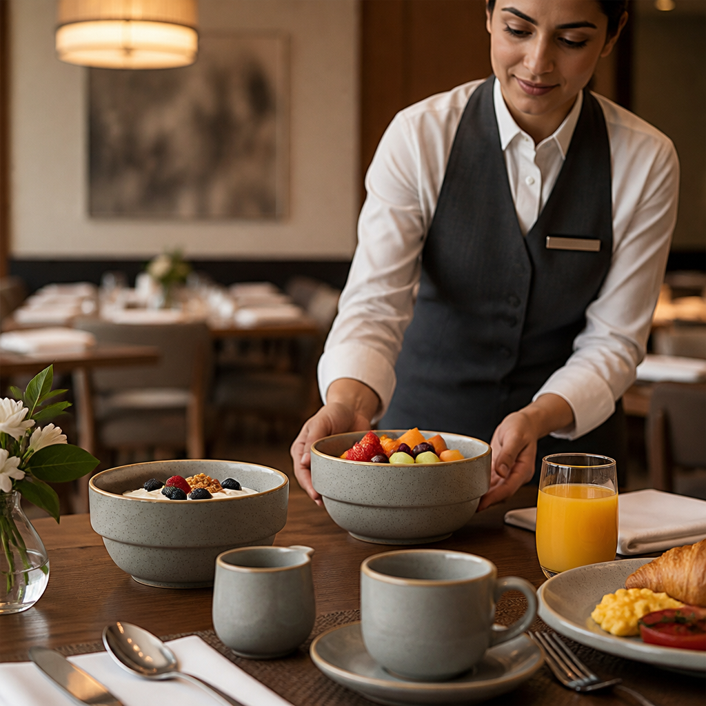 Stacking Bowl 358ml Grey Vitrified Ceramic for Hotel Breakfast Service (Pack of 6)