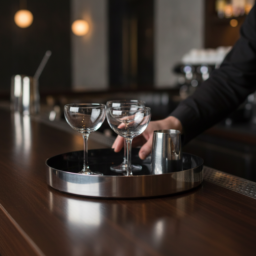 Aluminium Round Non-Slip Drinks Tray 330mm for Pubs & Clubs