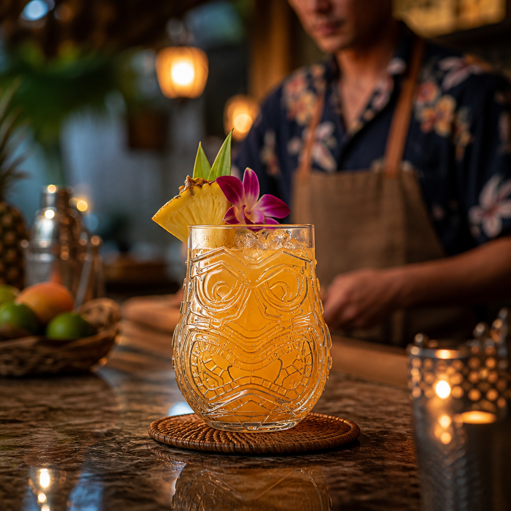 Soda-Lime Glass Tiki Two-Face Tumblers 470ml for Tropical Cocktails (Pack of 6)