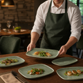 Oblong Plates Green Porcelain for Stylish Dining (Pack of 6)