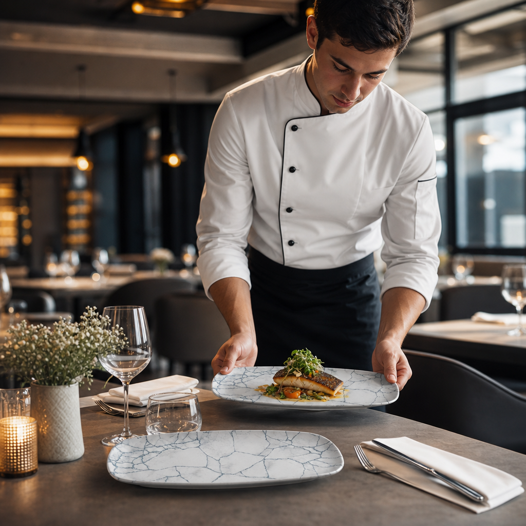 Chefs Oblong Plates Grey Vitrified Ceramic for Elegant Dining (Pack of 12)