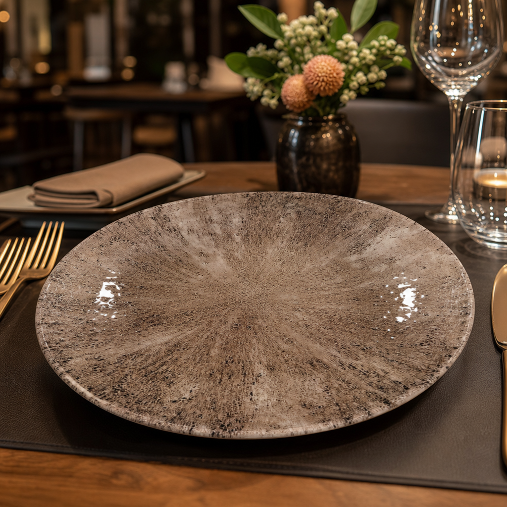 Coupe Plates Brown Vitrified Ceramic for Stylish Dining (Pack of 12)