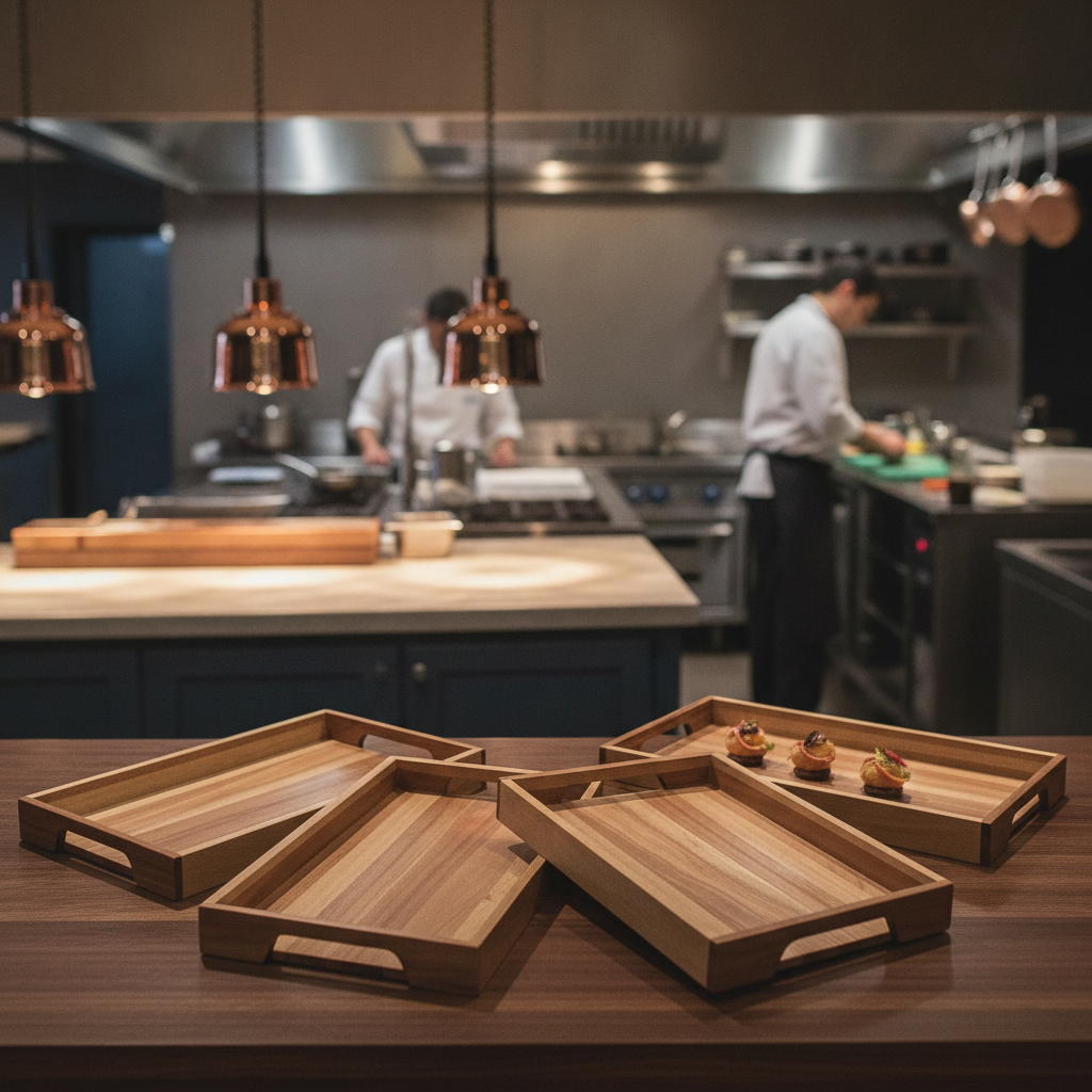 Wooden Rectangular Handled Tray 397x258mm for Fine Dining (Pack of 4)