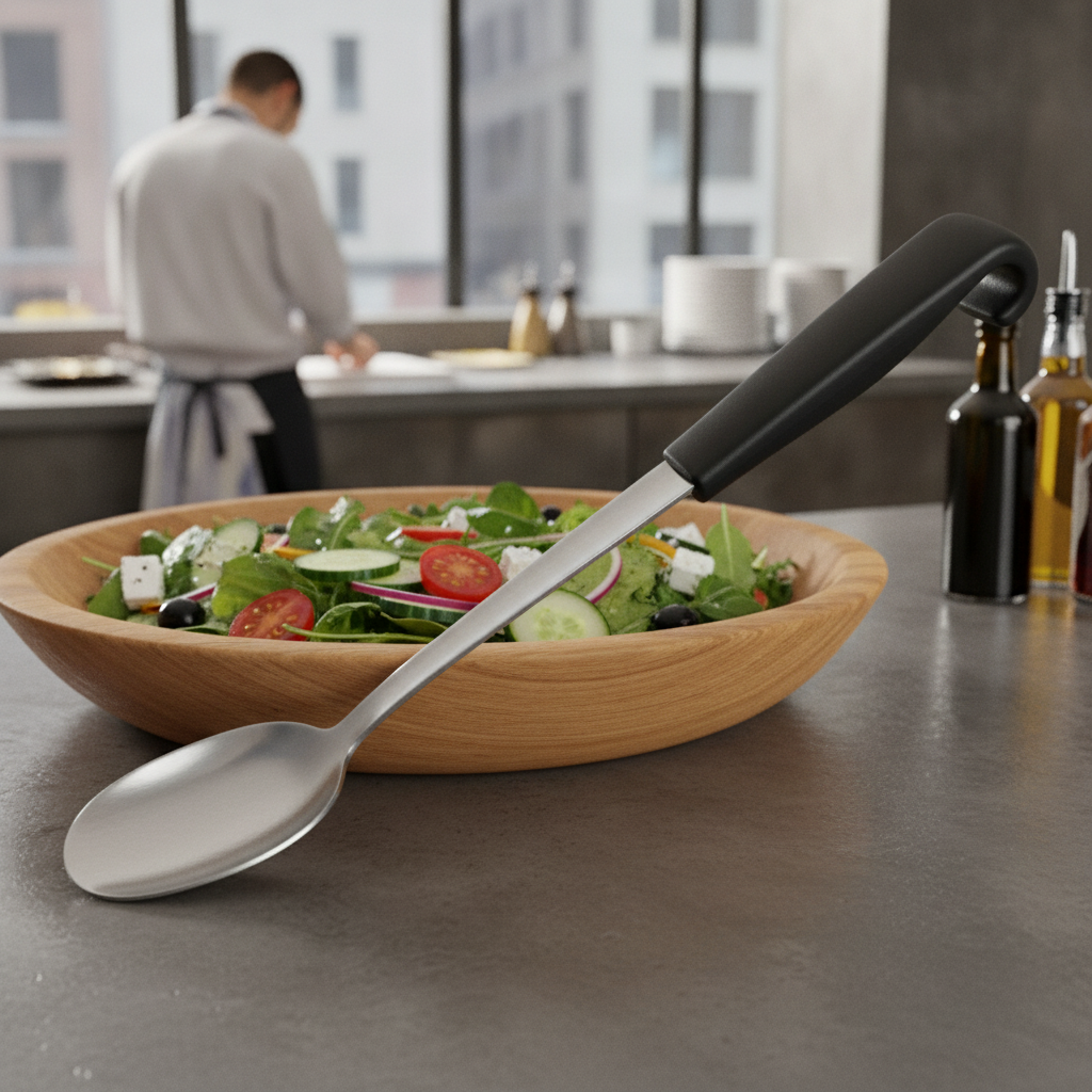 Stainless Steel Salad Spoon 220mm with Black Handle for Serving Salads