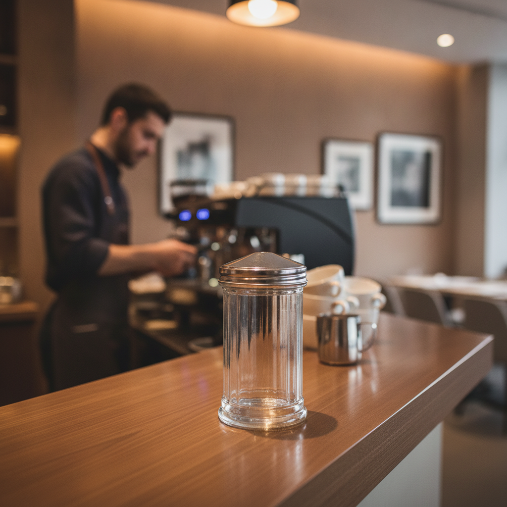 Glass Sugar Pourer 340ml with Stainless Steel Lid for Cafés