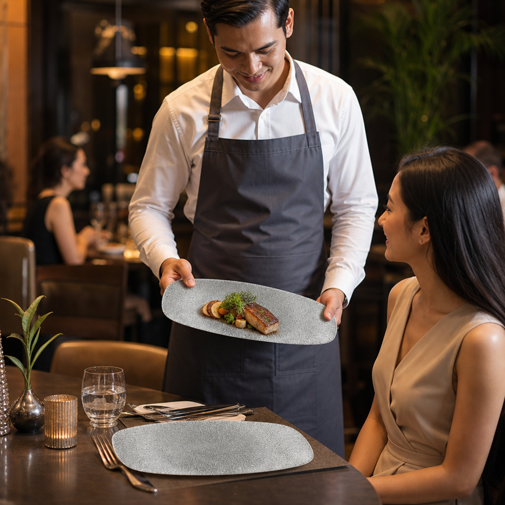 Oblong Plates Grey Vitrified Porcelain for Modern Dining (Pack of 12)
