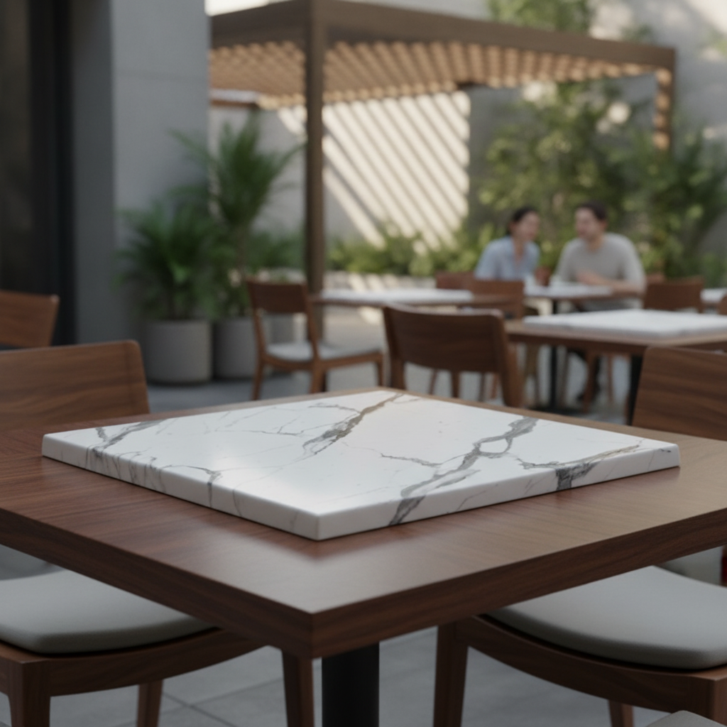 Wood Carrara Marble Table Top 600mm for Indoor & Outdoor Use