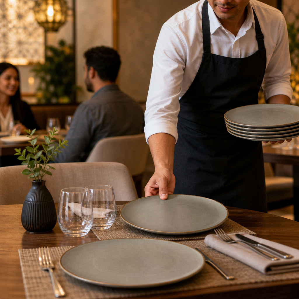 Vitrified Organic Plates 280mm China for Dining Experience (Pack of 12)
