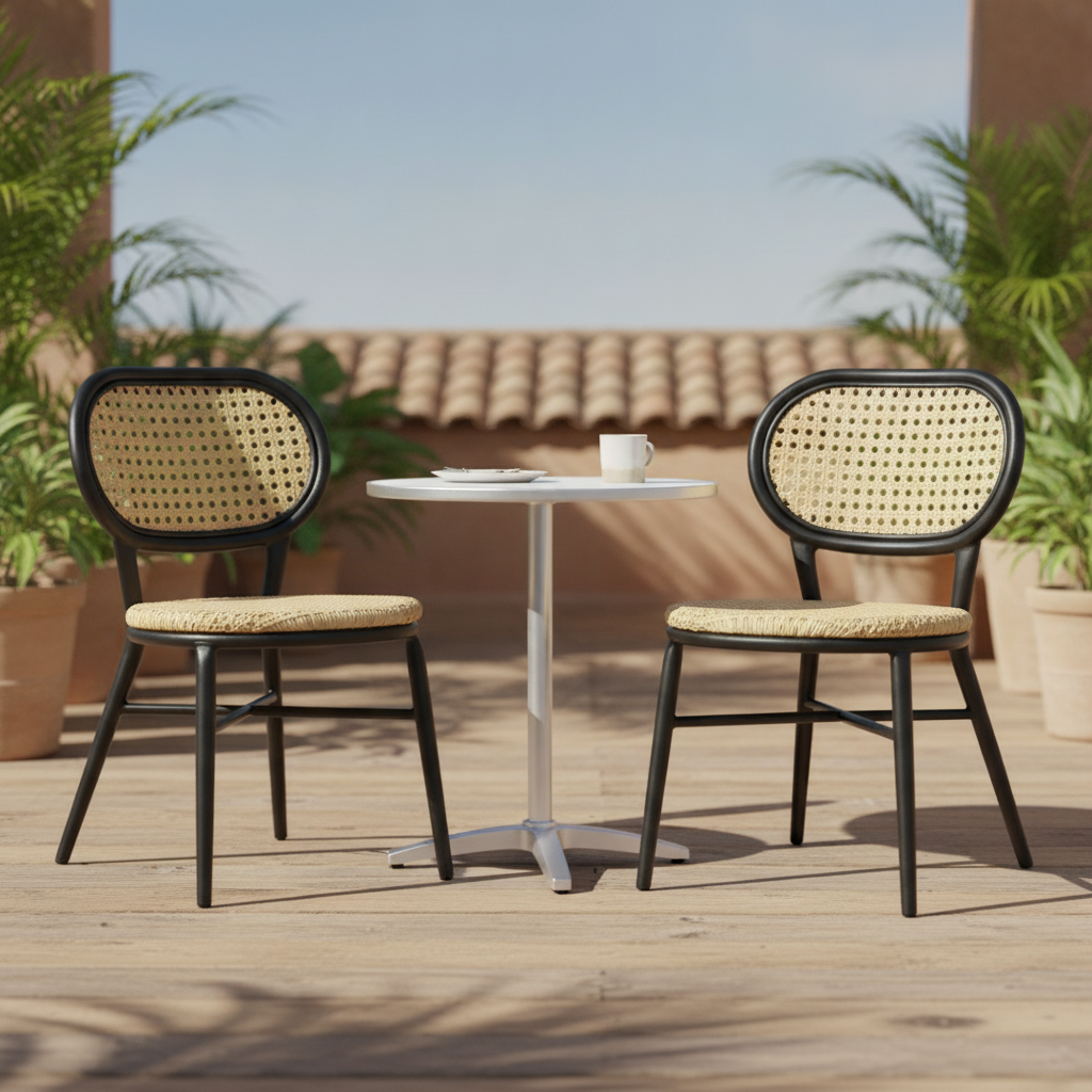 Rattan Side Chairs with Aluminium Frame 847x538mm for Indoor & Outdoor Use (Pack of 2)