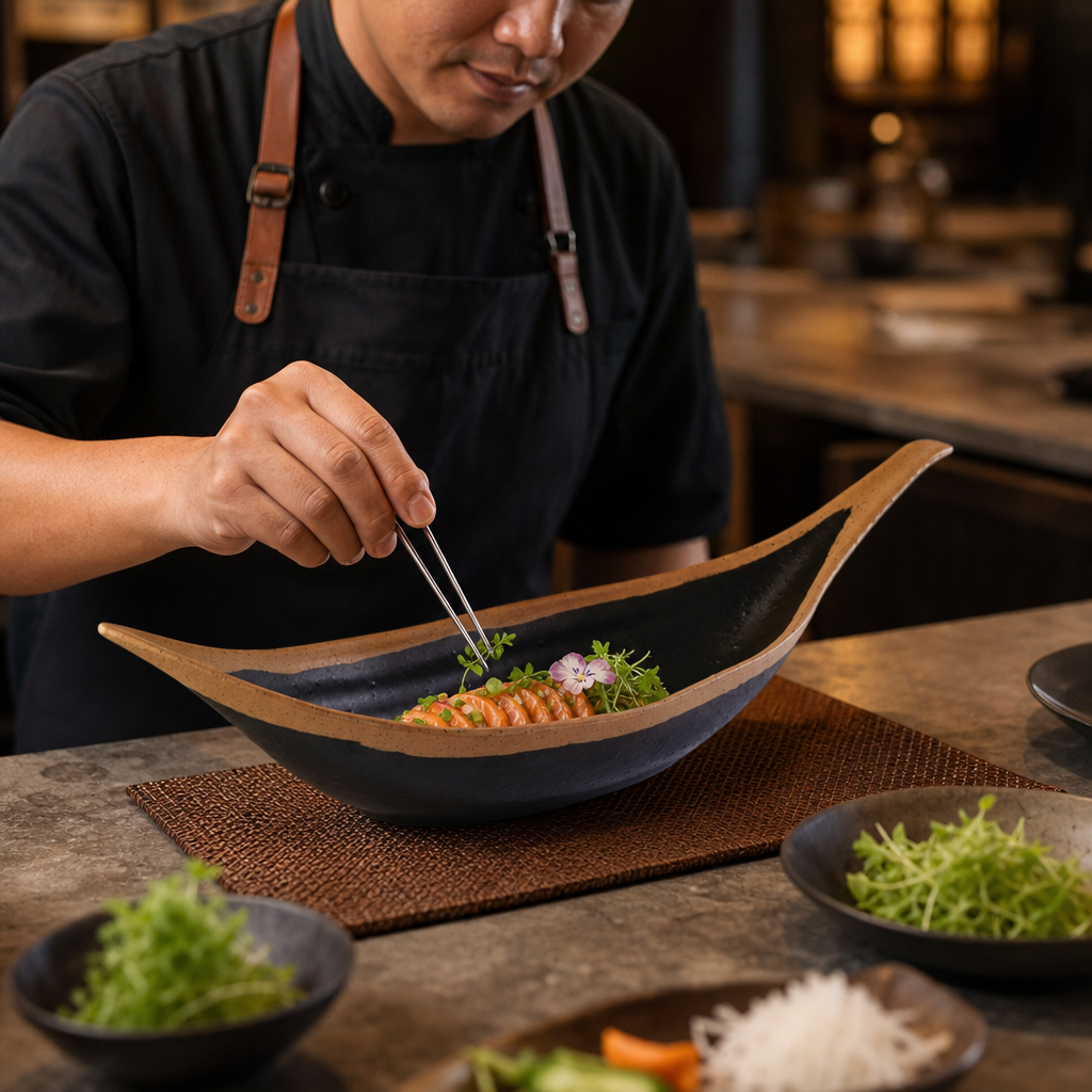 Leaf-Shaped Bowl 305mm Brown Melamine for Food Presentation