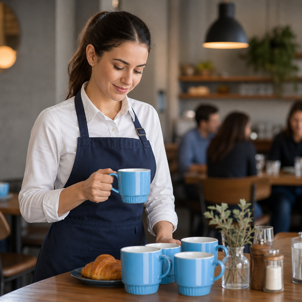 Stacking Mugs 340ml Blue Porcelain for Cafés & Coffee Shops (Pack of 6)