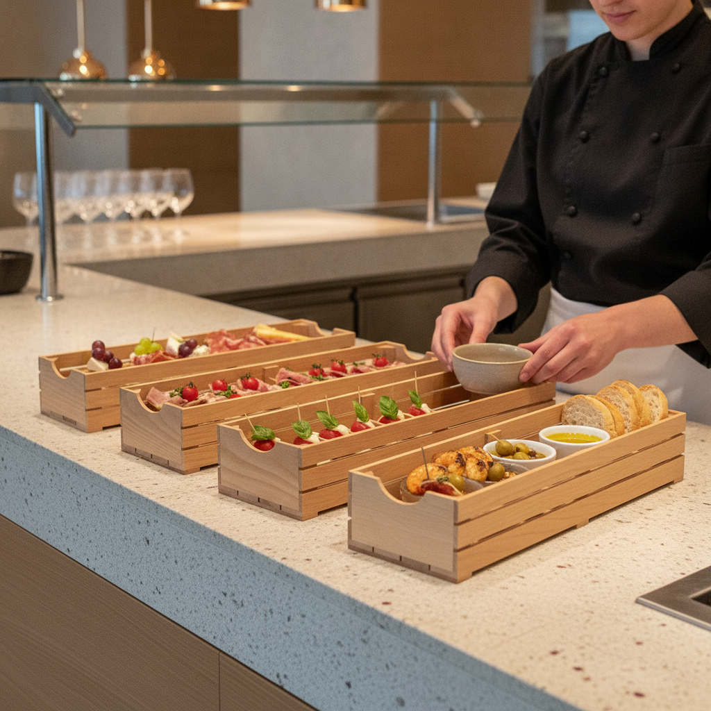 Solid Beech Wood Boxes 530x162mm for Buffet Presentations (Pack of 4)