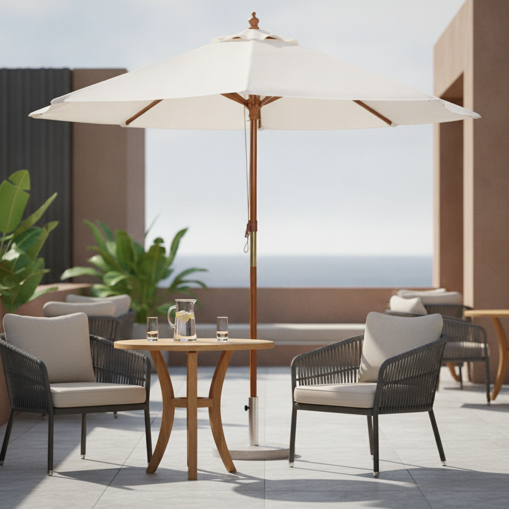 Wood and Polyester Round Parasol 3m for Outdoor Spaces