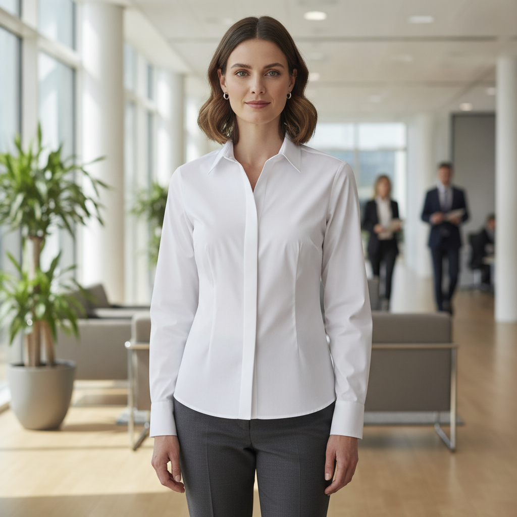 Polycotton White Long Sleeve Shirt Size 6 for Stylish Ladies